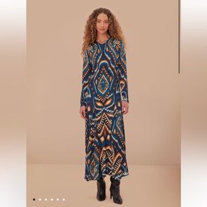 Elegant Blue Patterned Maxi Dress